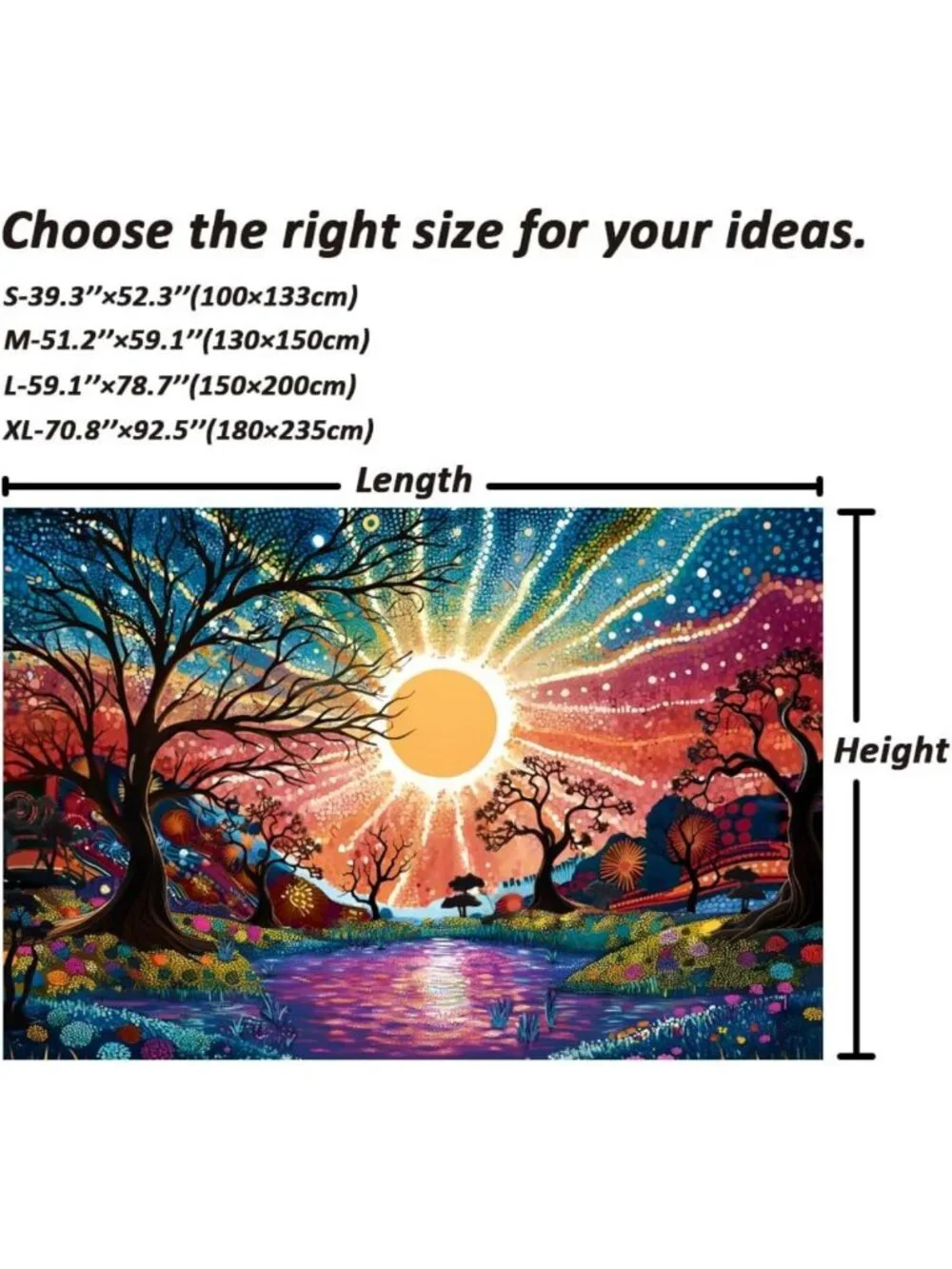 Colorful Tree of Life Tapestry, Trippy Sun & Starry Sky Wall Hanging, Aesthetic
